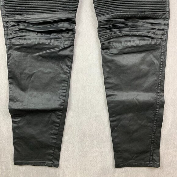 Robins Jean Mens Pants 33x30 Black Zippers Moto Slim Faux Leather L-Flap Biker - Picture 3 of 16